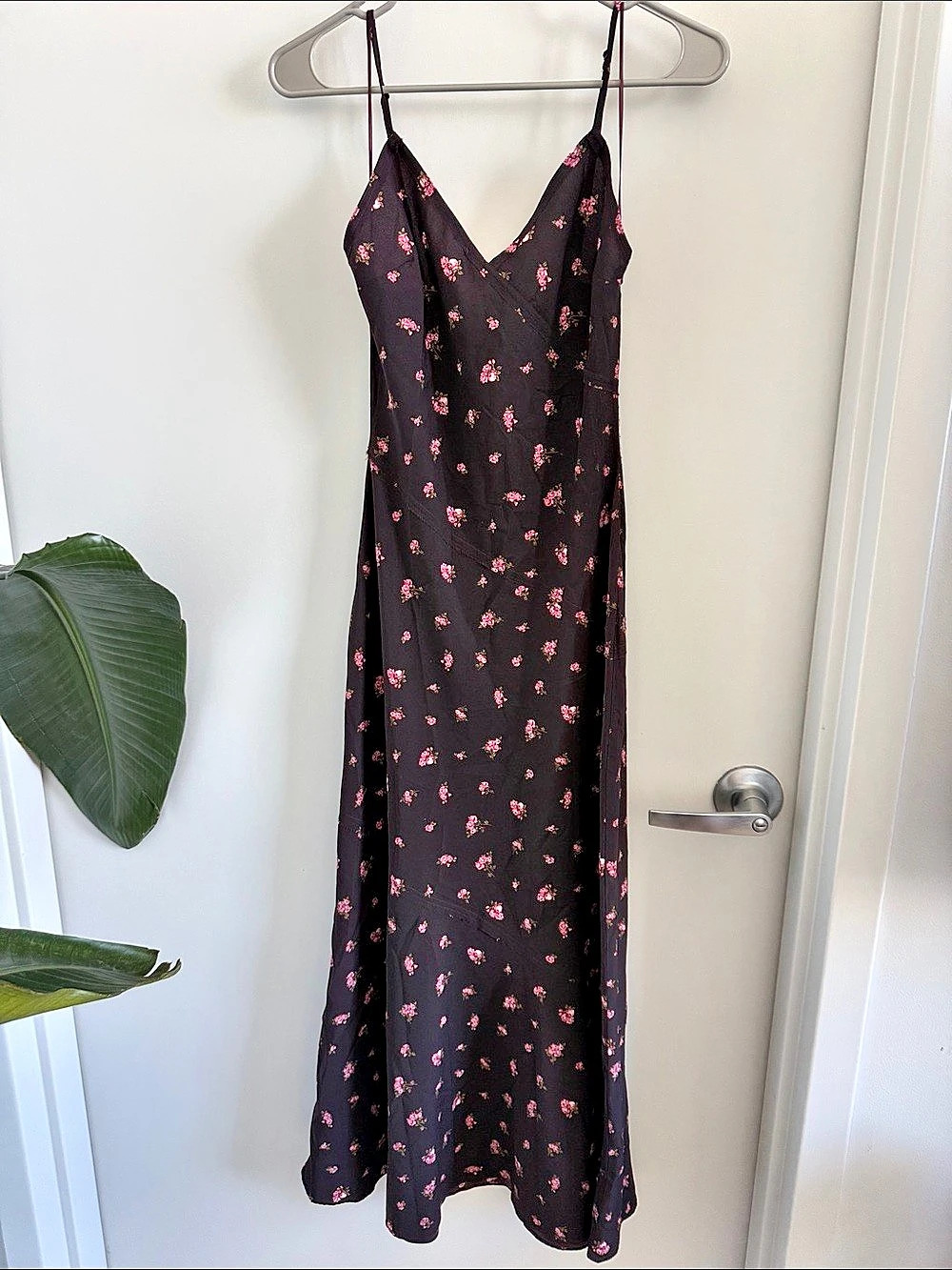 Zara Floral Print Slip Midi Dress Floral Maxi Dress in Black & Pink Size Medium
